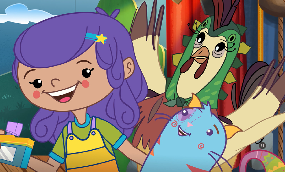 ilustración de una niña y una gallina