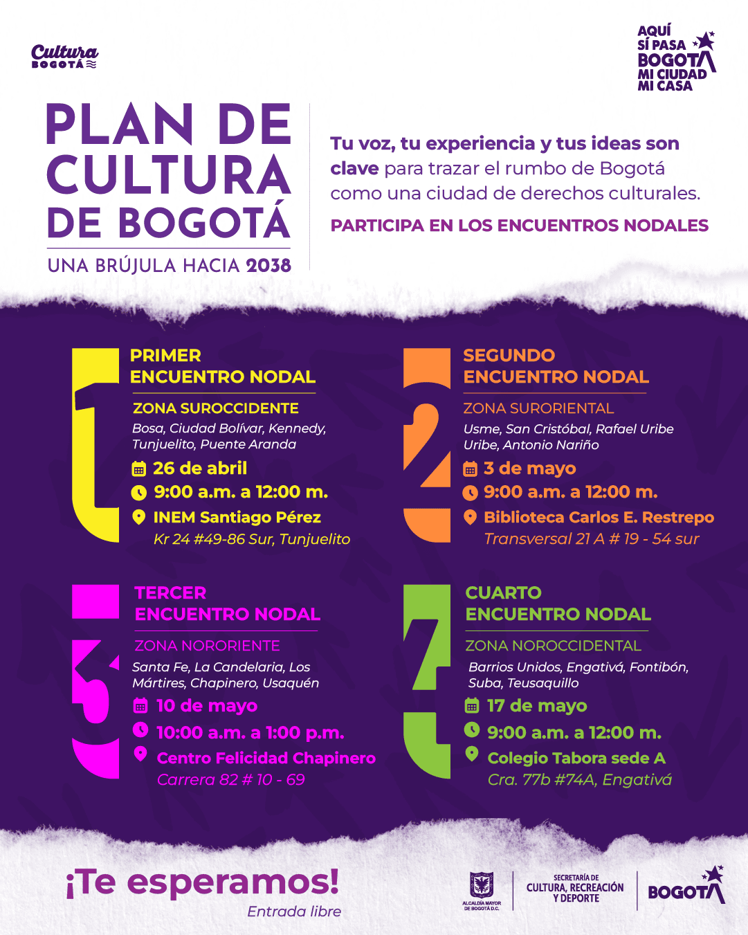 Plan de cultura de bogota, calendario de encuentros