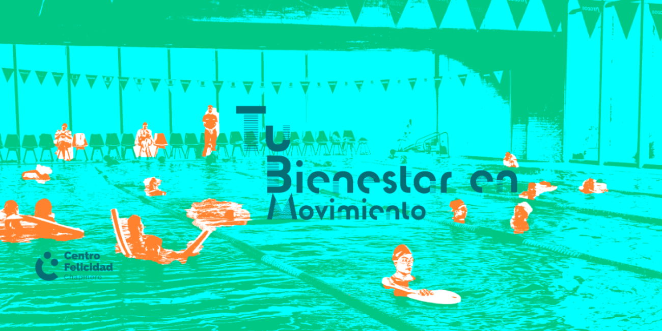 Fotografía intervenida de personas en la piscina del centro felicidad chapinero