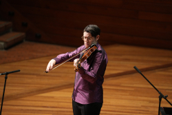 Músico interpretando el violín en un teatro