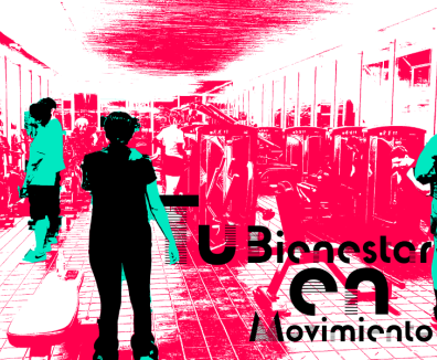 Fotografía intervenida de personas en el gimnasio del centro felicidad chapinero