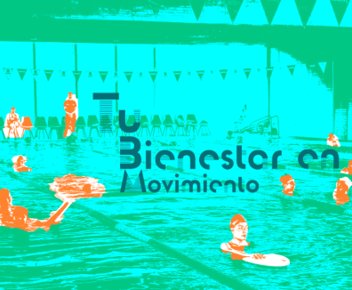 Fotografía intervenida de personas en la piscina del centro felicidad chapinero