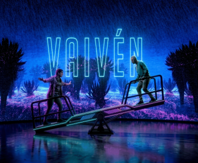 Render de la experiencia vaivén de dos personas rodeadas de animación