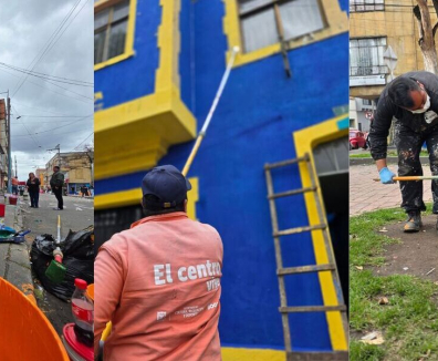 personas en jornada de pintura en espacio público