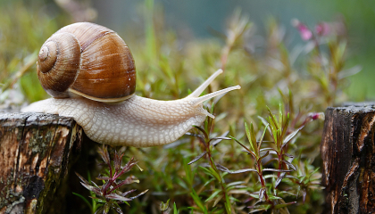 Un caracol sobre un tronco