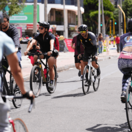 ciclistas en una vía una mañana de domingo
