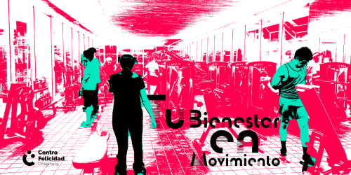 Fotografía intervenida de personas en el gimnasio del centro felicidad chapinero