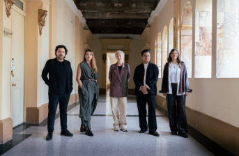 De izquierda a derecha: Juan Ricardo Rincón Gaviria (Director), María Paula Bastidas (Curadora asociada), Magalí Arriola (Curadora jefe), José Esparza Chong Cuy (Curador jefe), Juliana Steiner Fraser (Curadora asociada).  Foto por Andrea Gamboa Betancourth. Cortesía de la Secretaría de Cultura, Recreación y Deportes de Bogotá, Colombia.